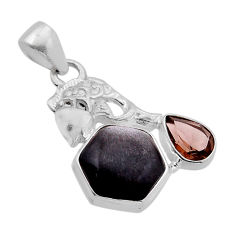 925 silver golden sheen black obsidian hexagon smoky topaz fish pendant n51399