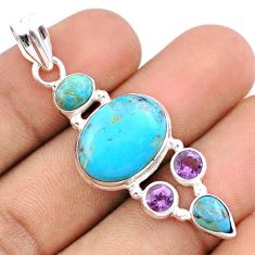 925 silver 13.35cts green arizona mohave turquoise amethyst pendant u17943