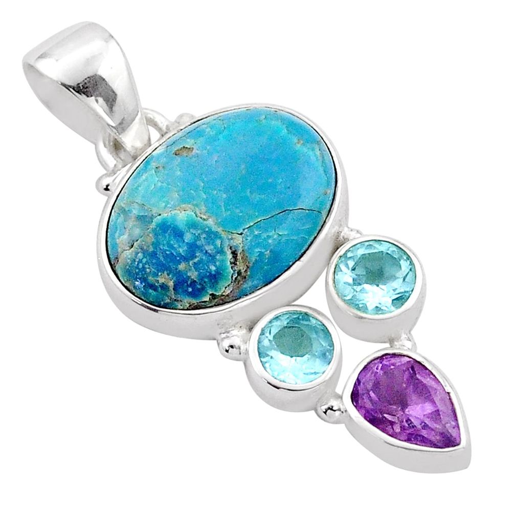 925 silver 12.22cts green arizona mohave turquoise amethyst topaz pendant u3791