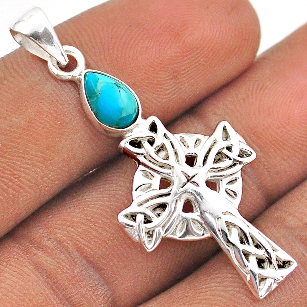 925 silver 2.02cts green arizona mohave turquoise celtic cross pendant t88867