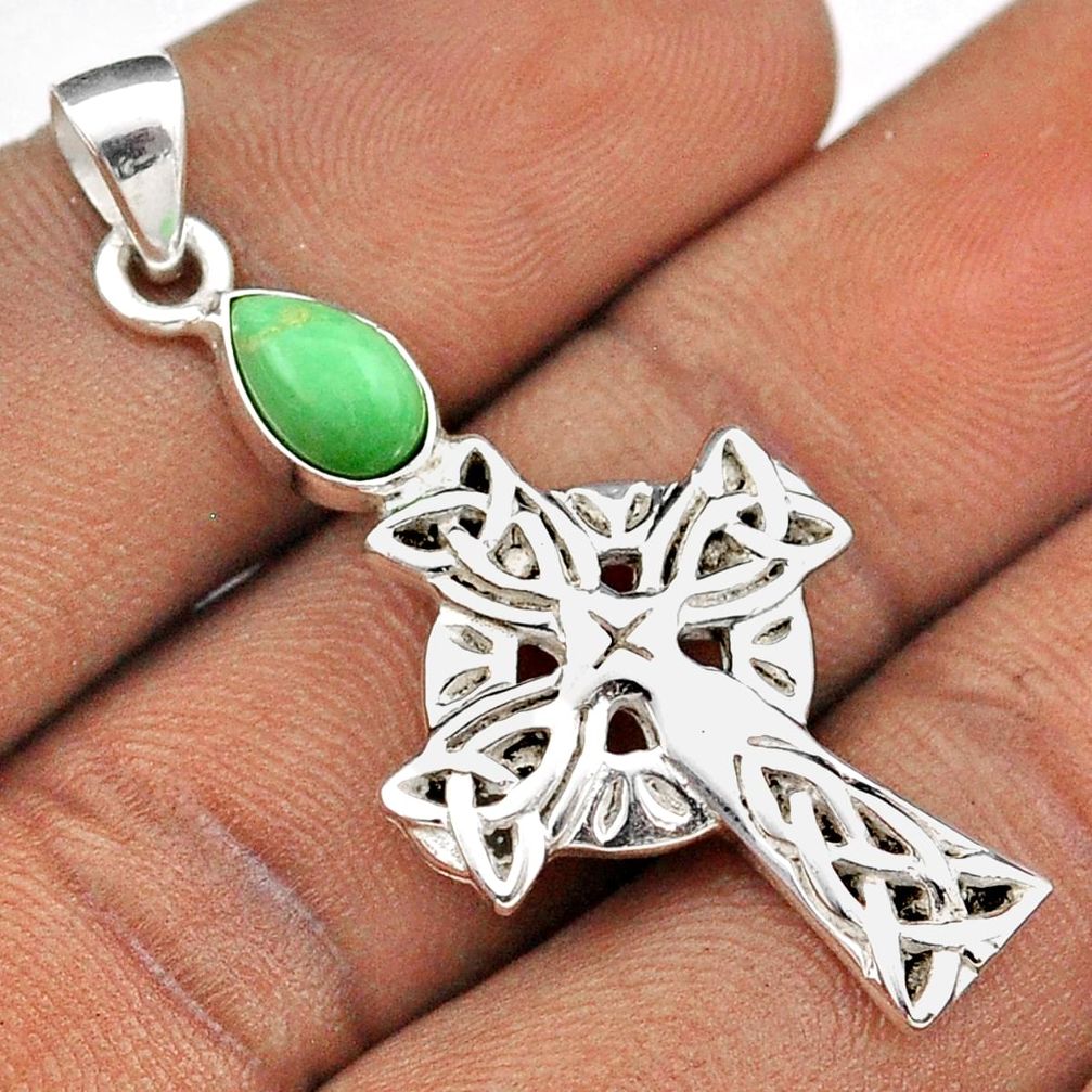 925 silver 2.01cts green arizona mohave turquoise celtic cross pendant t88889