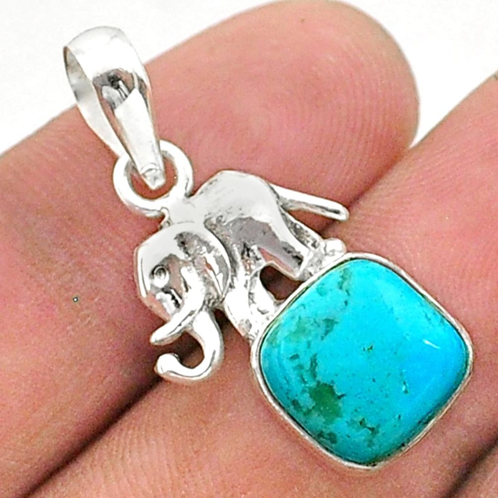925 silver 5.20cts green arizona mohave turquoise elephant pendant t38432