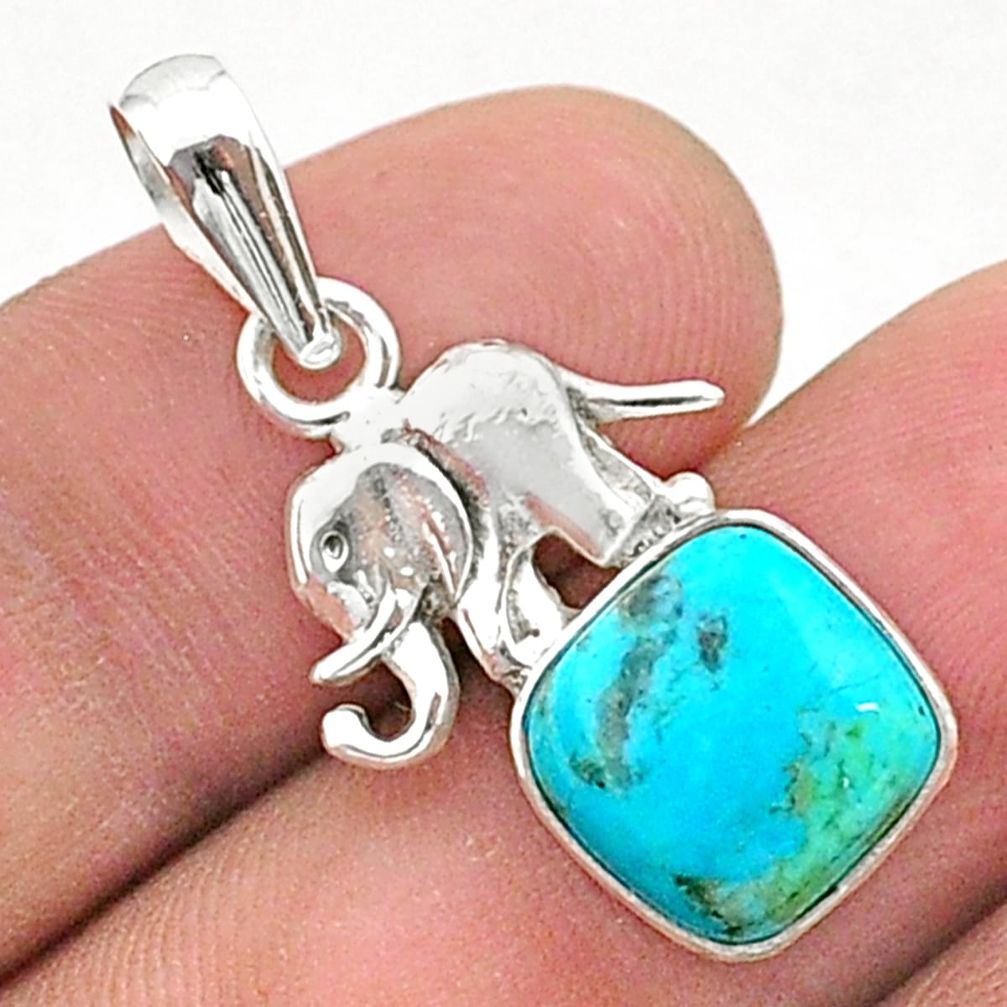 925 silver 5.22cts green arizona mohave turquoise elephant pendant t38434