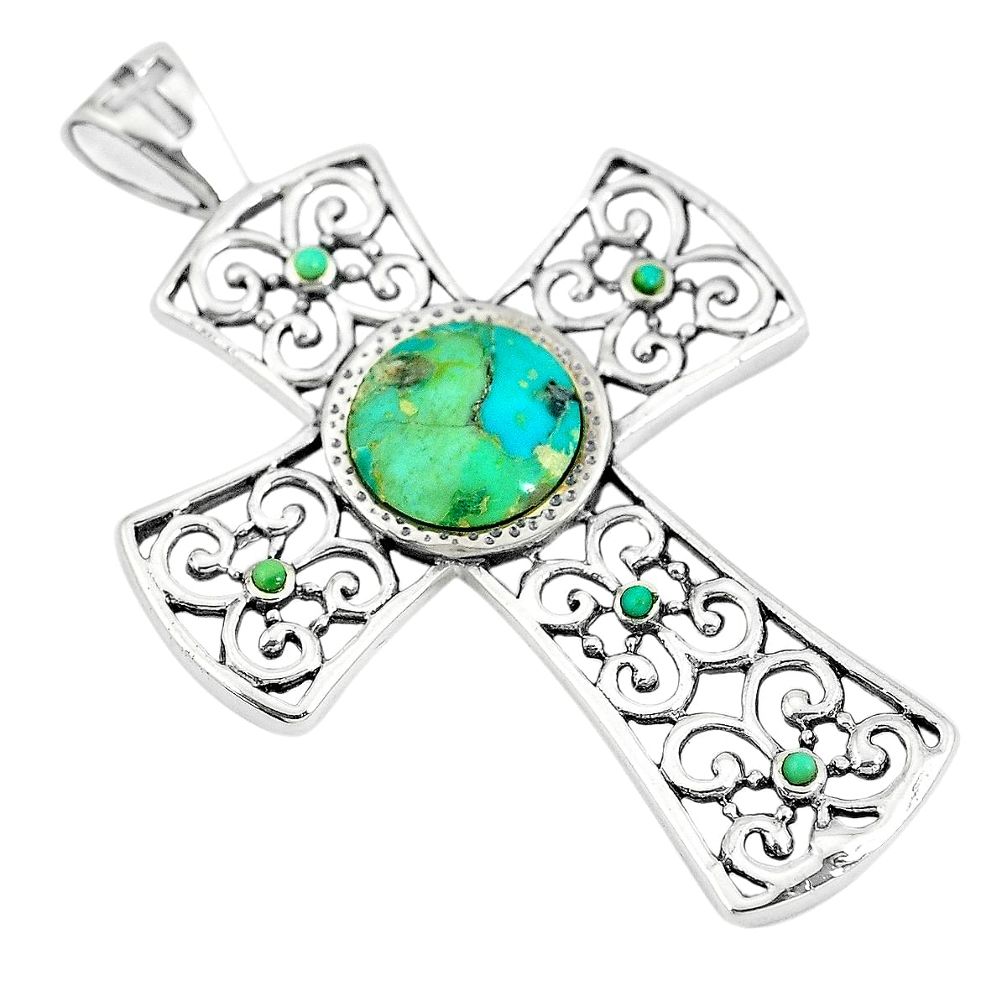 925 silver 4.21cts green arizona mohave turquoise holy cross pendant c10764