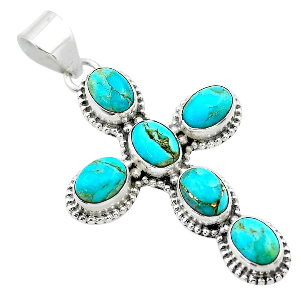 925 silver 9.39cts green arizona mohave turquoise holy cross pendant t53099