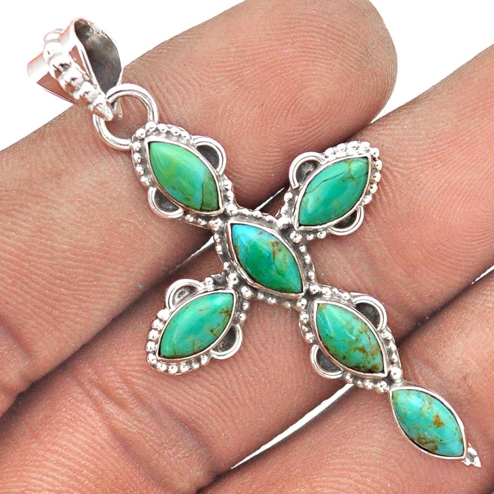 925 silver 9.59cts green arizona mohave turquoise holy cross pendant t85788