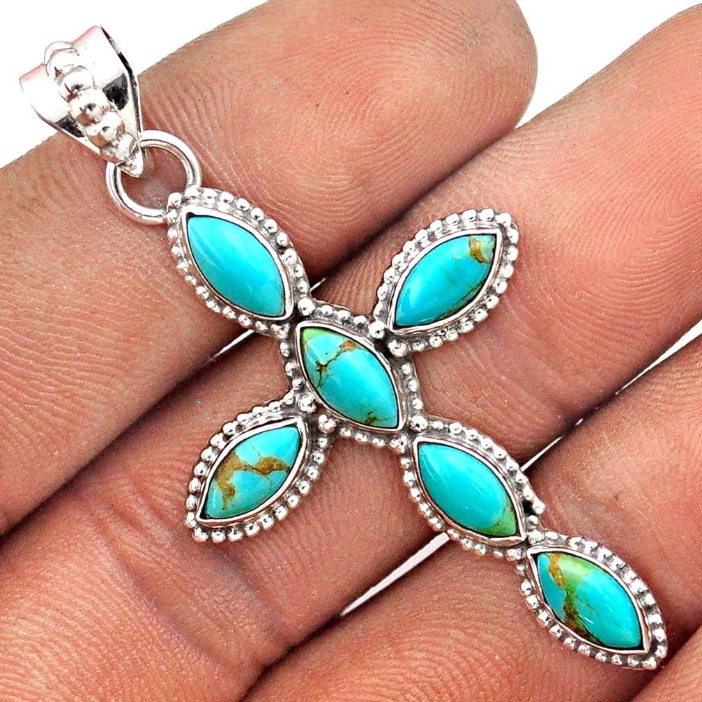 925 silver 9.59cts green arizona mohave turquoise marquise cross pendant t85791