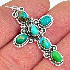925 silver 6.07cts green arizona mohave turquoise oval holy cross pendant y4588