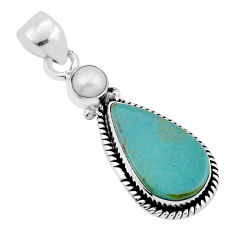 925 silver 6.13cts green arizona mohave turquoise pear pearl pendant n44769