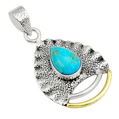 925 silver 4.47cts green arizona mohave turquoise pear shape gold pendant y23824