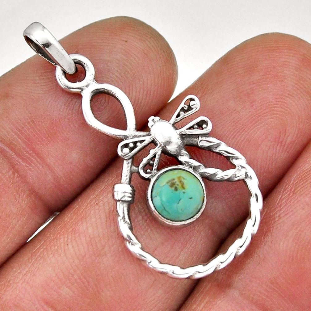 925 silver 1.00cts green arizona mohave turquoise round dragonfly pendant n45129