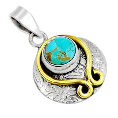 925 silver 3.30cts green arizona mohave turquoise round gold pendant y24278
