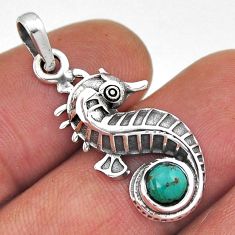 925 silver 0.76cts green arizona mohave turquoise round seahorse pendant n45144
