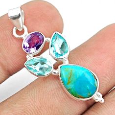 925 silver 7.88cts green arizona mohave turquoise topaz amethyst pendant u31935