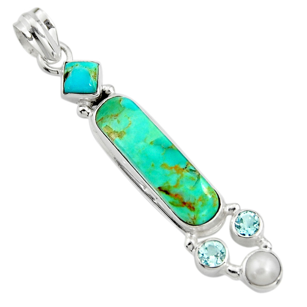 925 silver 12.36cts green arizona mohave turquoise topaz pearl pendant r24933