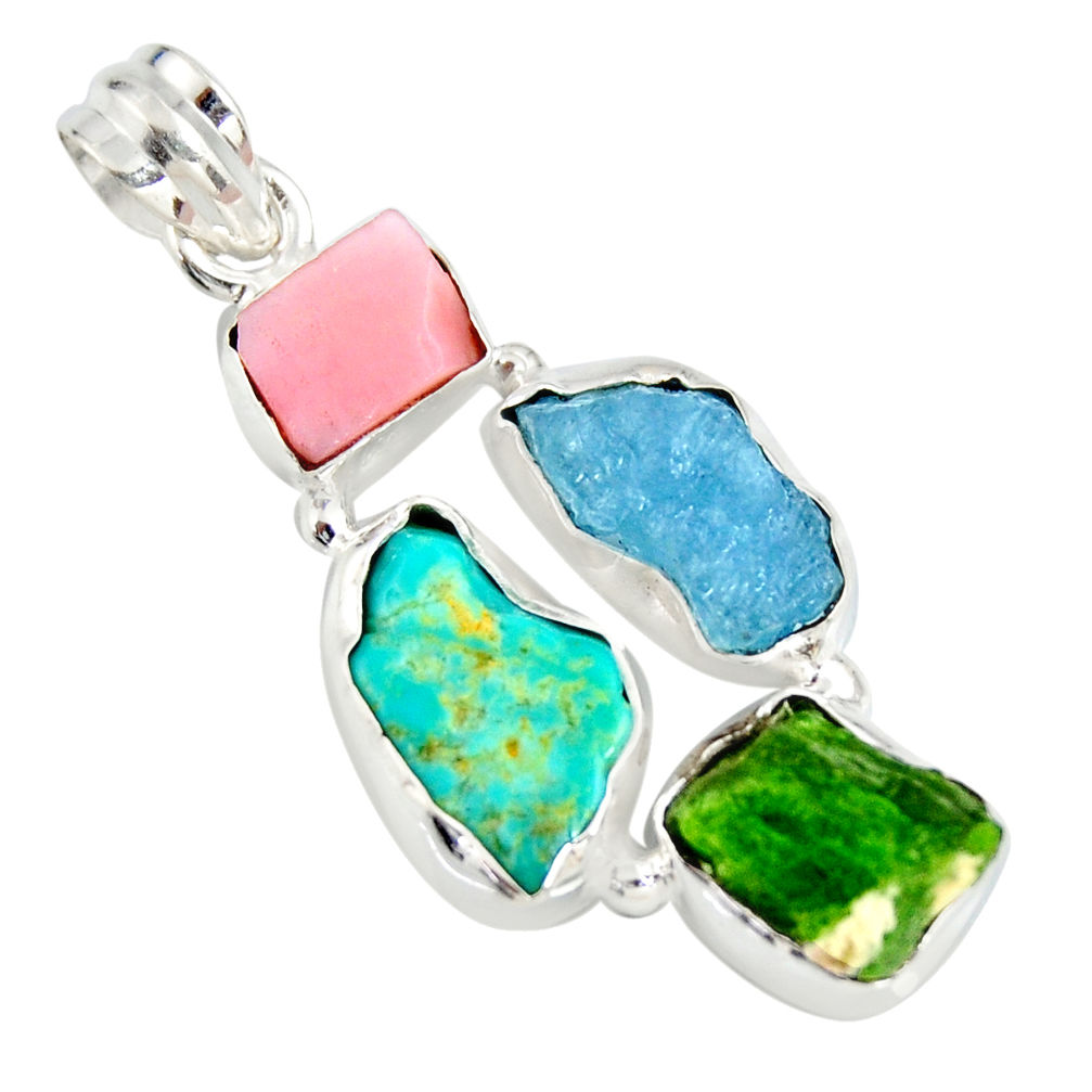 925 silver 15.96cts green chrome diopside rough pink opal fancy pendant r26848