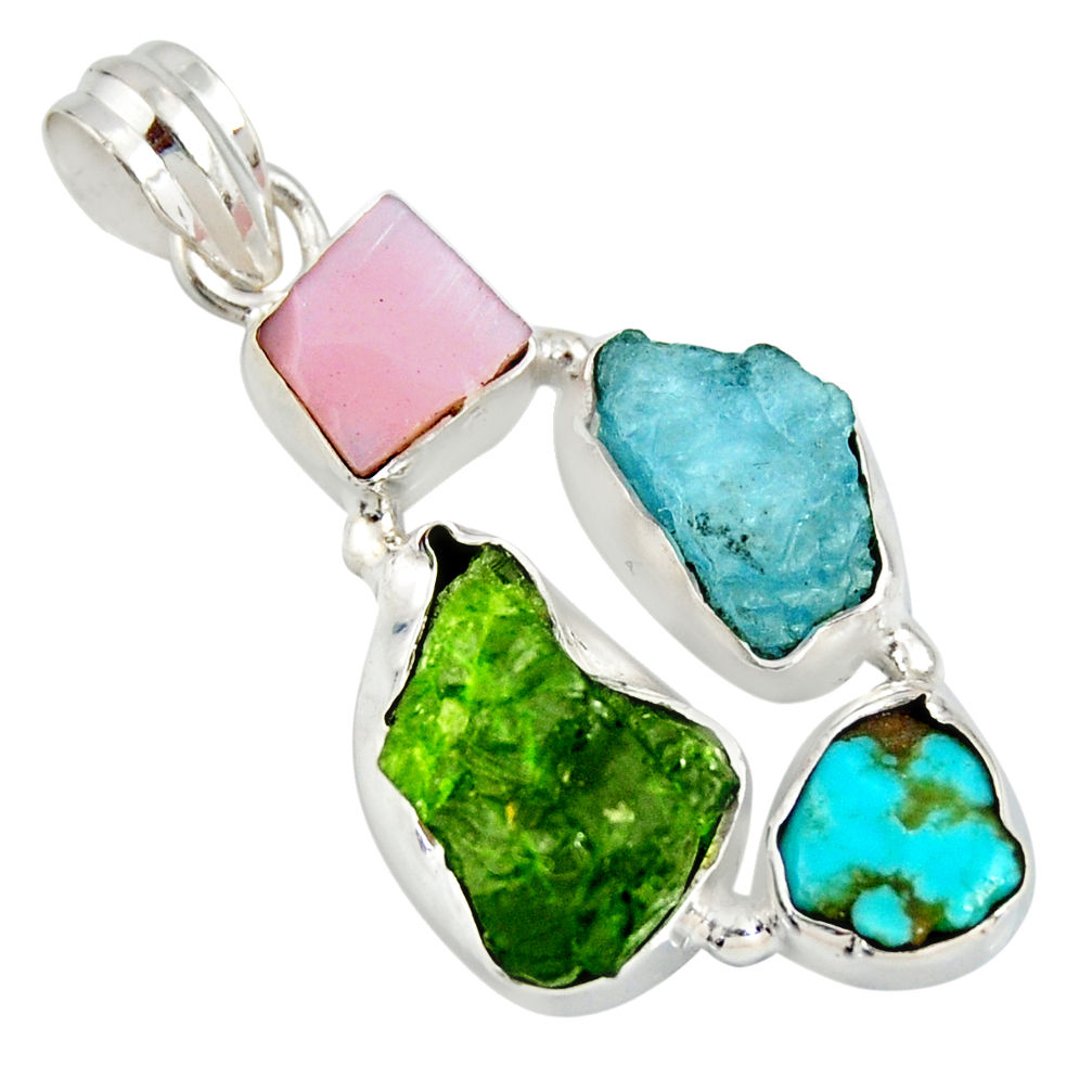 925 silver 16.06cts green chrome diopside rough pink opal fancy pendant r26855