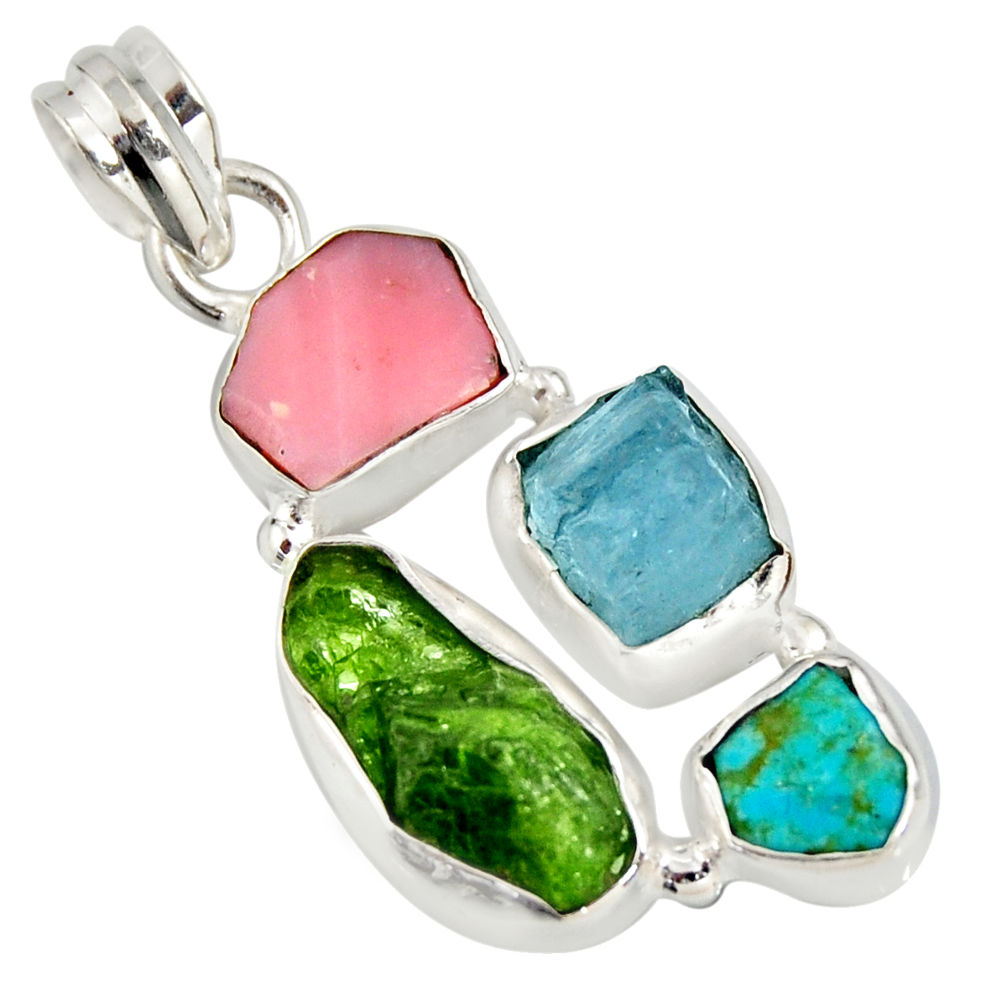 925 silver 13.15cts green chrome diopside rough pink opal pendant r26852