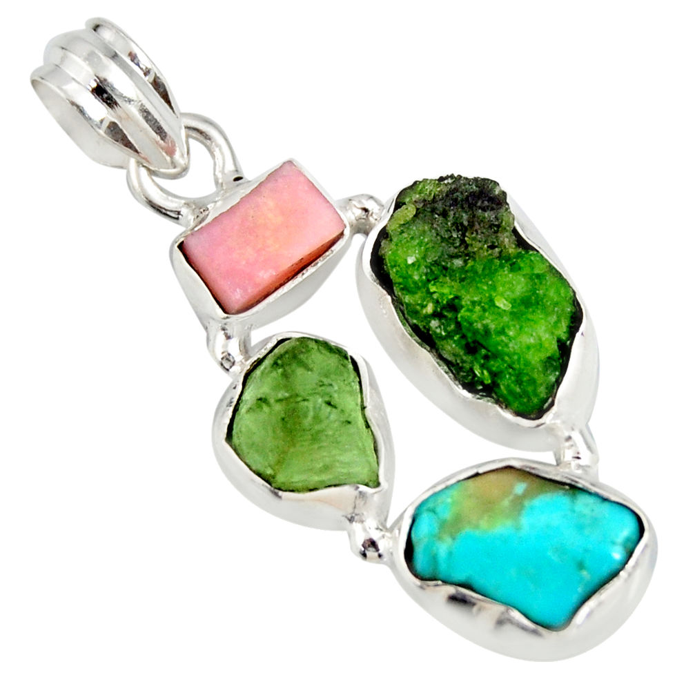 Clearance Sale- 925 silver 13.66cts green chrome diopside rough tourmaline rough pendant r26860