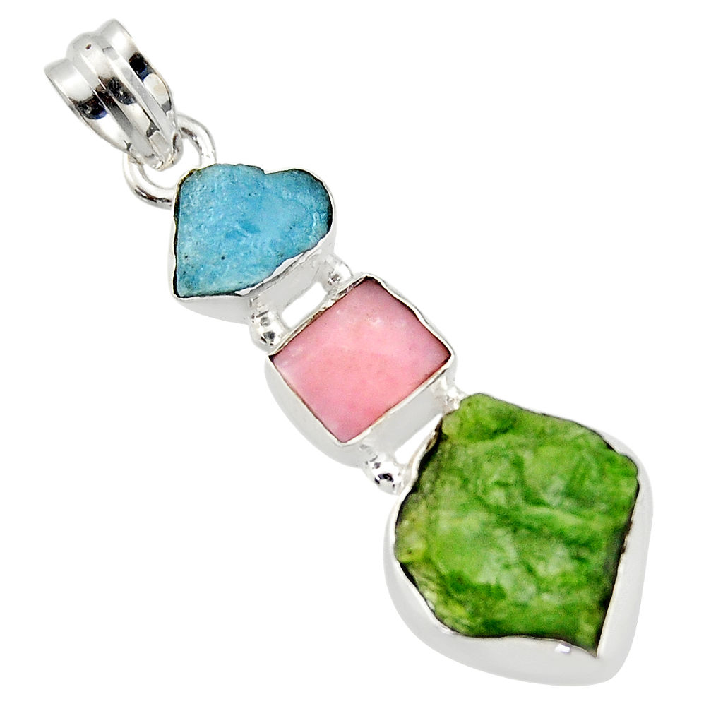 925 silver 15.65cts green chrome diopside rough turquoise tibetan pendant r40338