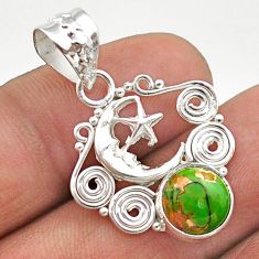 925 silver 4.42cts green copper turquoise crescent moon star pendant t64844