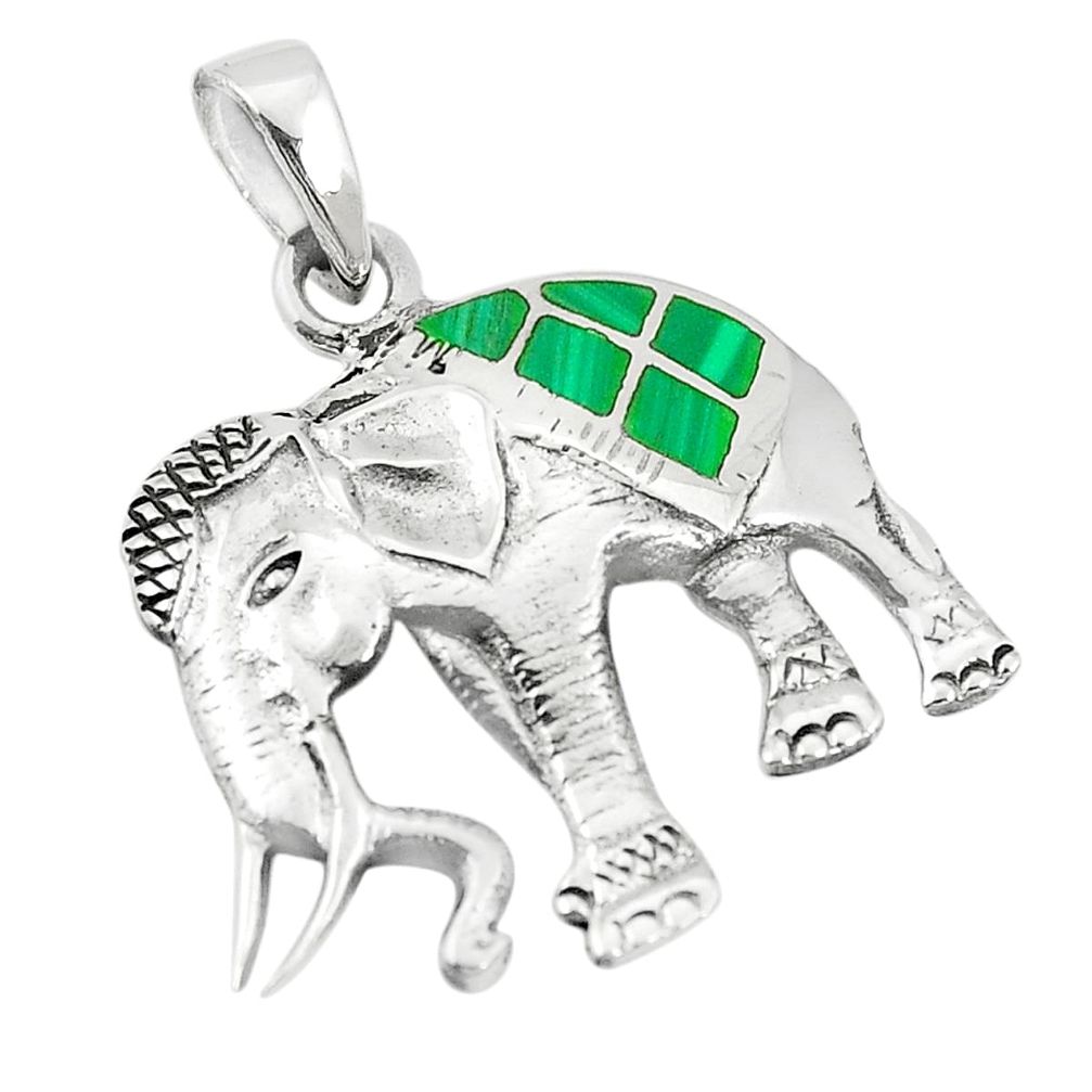 925 silver green malachite (pilot's stone) elephant pendant a79699 c13743