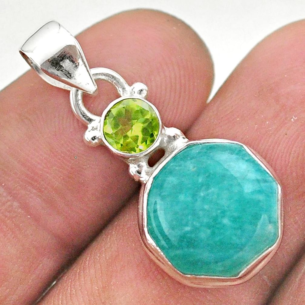 925 silver 6.21cts green peruvian amazonite hexagon peridot pendant t46468