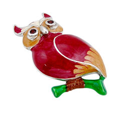 925 silver 0.53cts green red white enamel natural red garnet owl pendant y65016