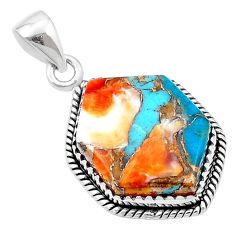 925 silver 12.74cts green spiny oyster arizona turquoise hexagon pendant u38999