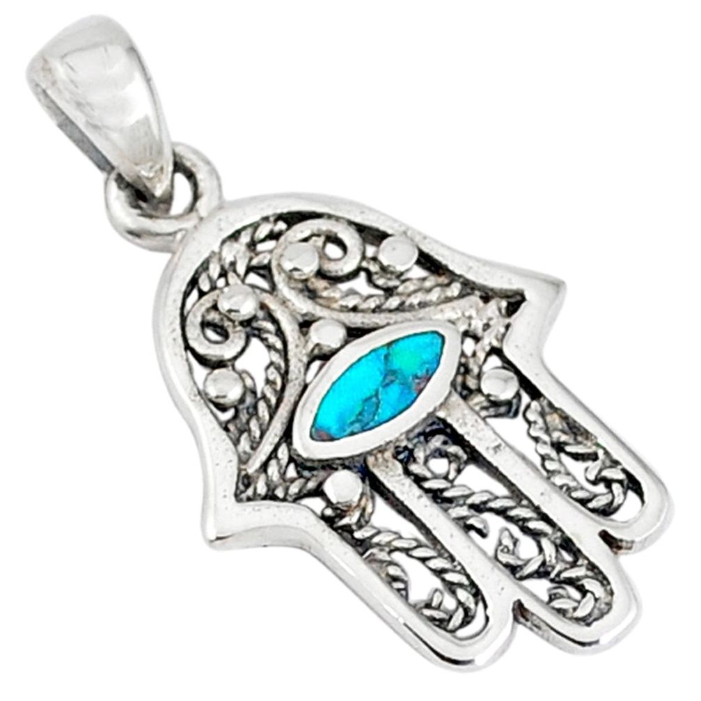 Green turquoise tibetan enamel 925 silver hand of god hamsa pendant c10939