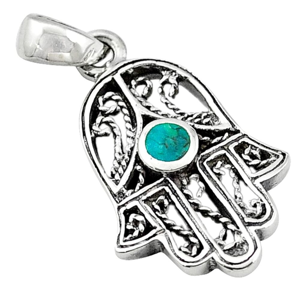 925 silver green turquoise tibetan hand of god hamsa pendant jewelry c10945