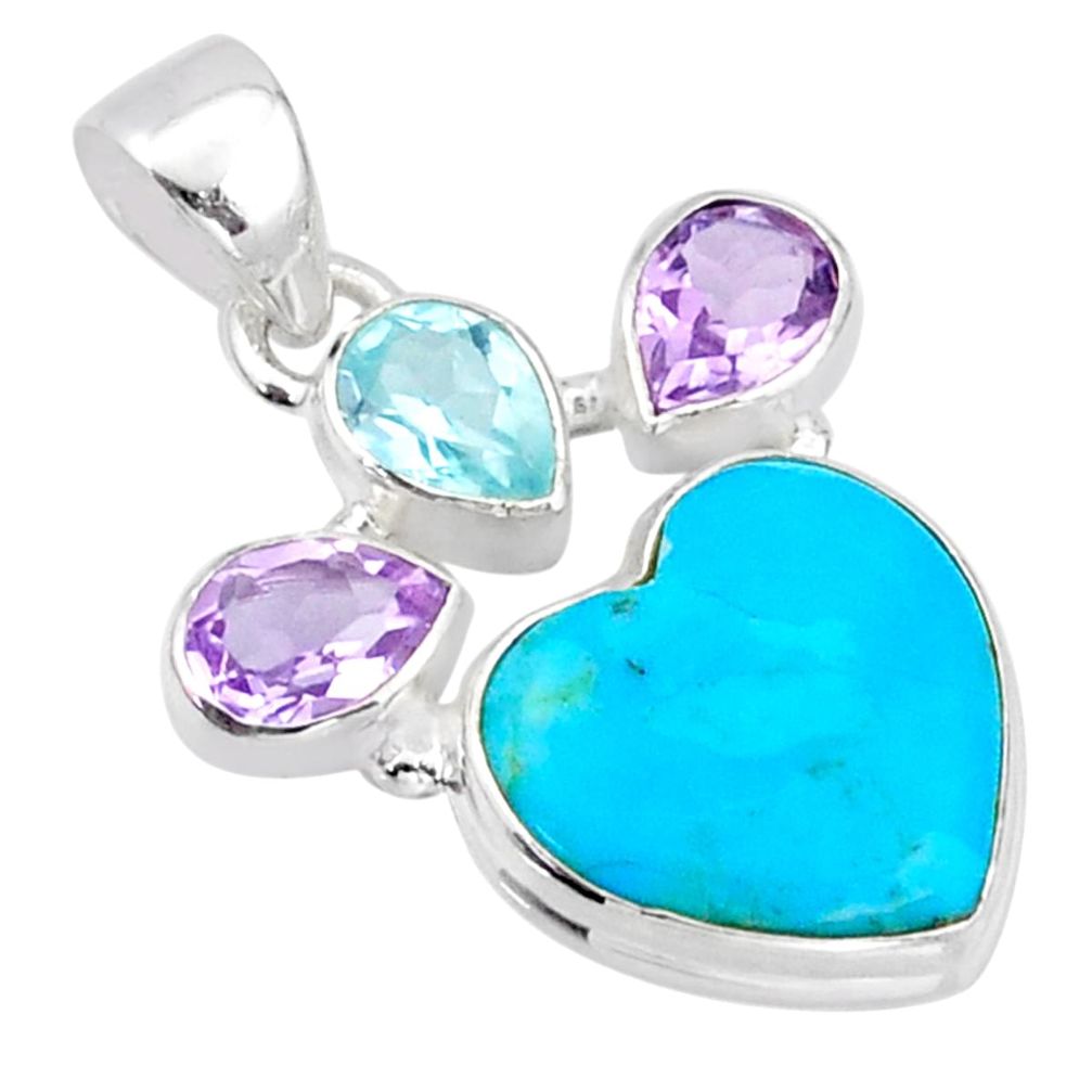 925 silver 11.16cts heart arizona mohave turquoise topaz amethyst pendant t96426