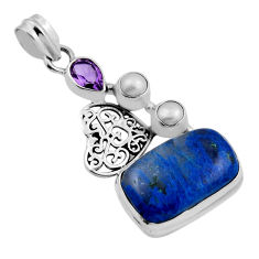 925 silver 15.24cts heart natural blue shattuckite amethyst pearl pendant n24980