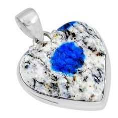 925 silver 15.58cts heart natural k2 blue (azurite in quartz) pendant y5240