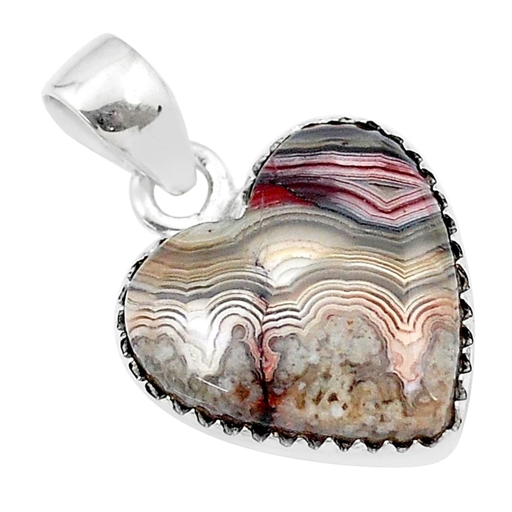 925 silver 8.62cts heart natural mexican laguna lace agate pendant u39231