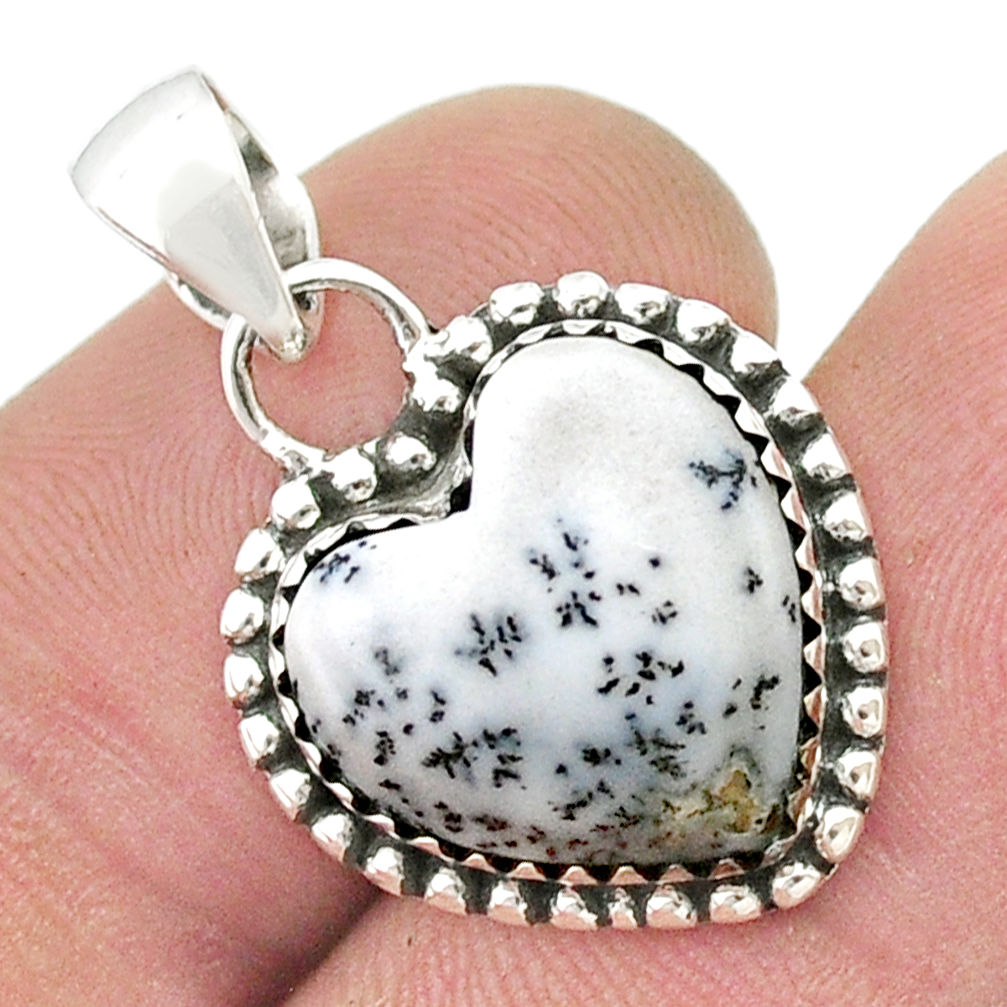 925 silver 9.37cts heart natural white dendrite opal (merlinite) pendant u45543