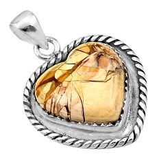925 silver 12.25cts heart natural yellow brecciated mookaite pendant u38939
