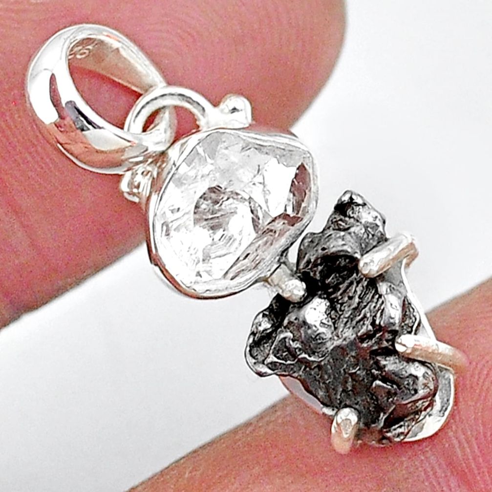 925 silver herkimer diamond campo del cielo (meteorite) fancy pendant t10732