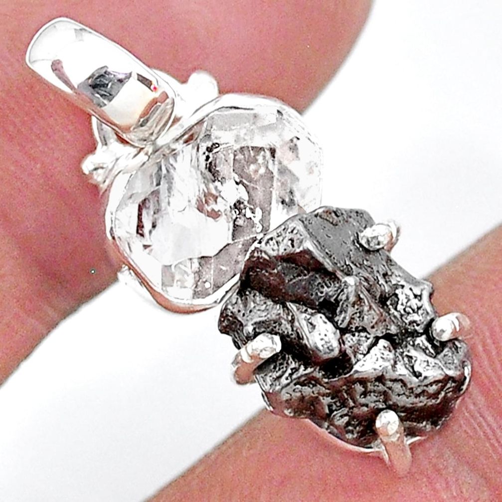 925 silver herkimer diamond campo del cielo (meteorite) fancy pendant t10739
