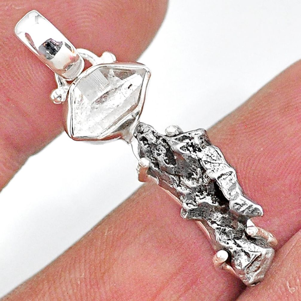 925 silver herkimer diamond campo del cielo (meteorite) fancy pendant t10756