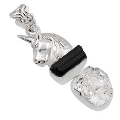 925 silver 10.54cts herkimer diamond tourmaline rough fancy horse pendant n13433