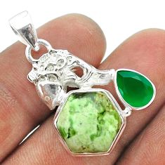925 silver 8.77cts hexagon natural green chrome chalcedony fish pendant t55411
