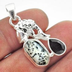 925 silver 8.03cts hexagon natural white dendrite opal fish pendant t55395