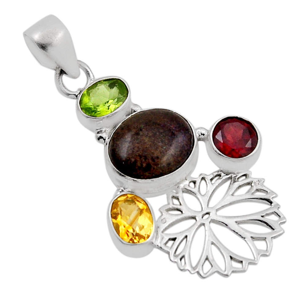 925 silver 7.12cts honduran matrix opal citrine peridot garnet pendant n21148