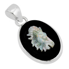 925 silver 7.66cts horse face black opal cameo on black onyx oval pendant y71509