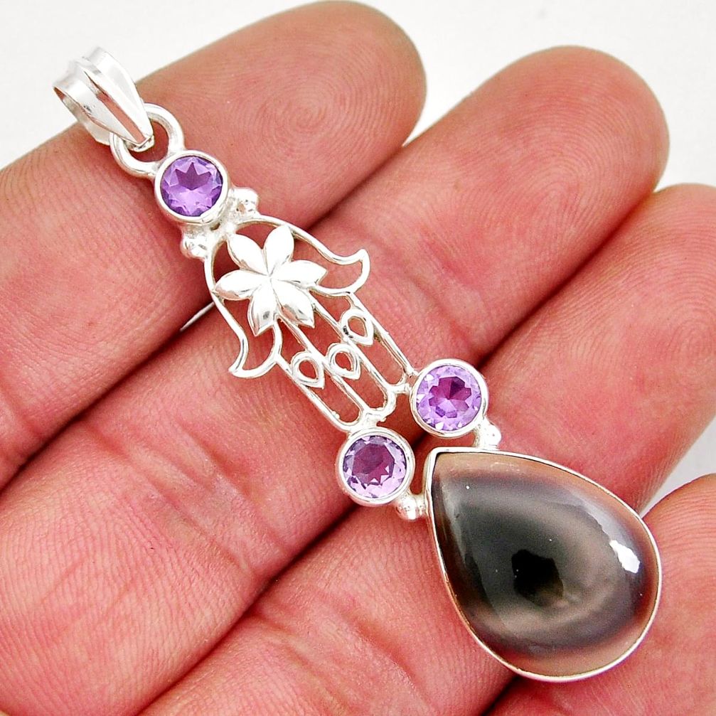 925 silver 15.02cts imperial jasper amethyst hand of god hamsa pendant y21350