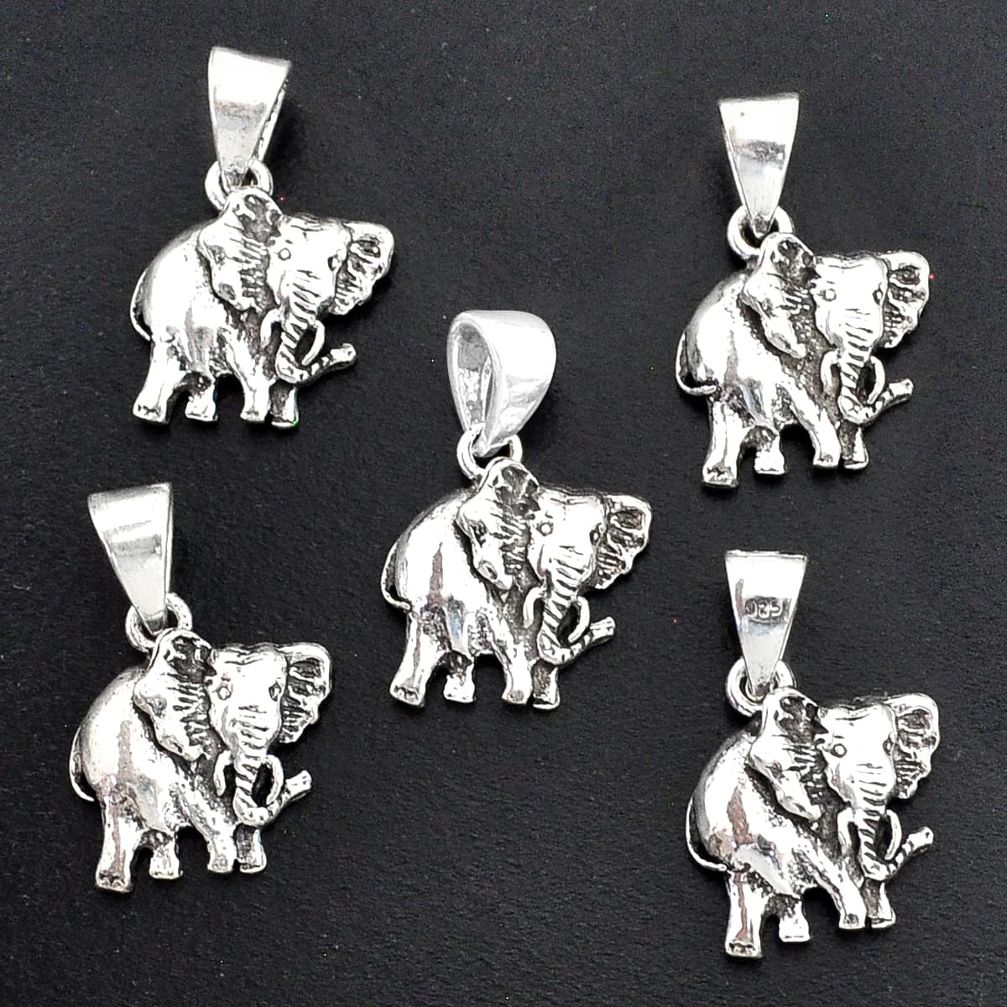 925 silver 11.68gms indonesian bali style solid elephant lot of 5 pendant t6313