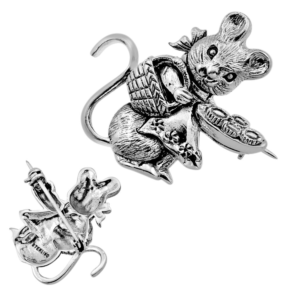 925 silver 6.59gms indonesian bali style solid fancy mouse brooch pendant n53437