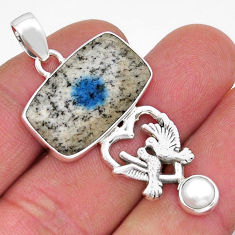 925 silver 16.83cts k2 blue (azurite in quartz) pearl love birds pendant y20712