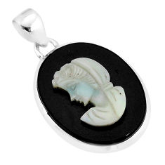 925 silver 12.83cts lady face black opal cameo on black onyx oval pendant y71492